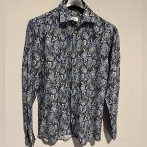 Stylish Italian Blue and Cream Paisley/Floral Men's Shirt